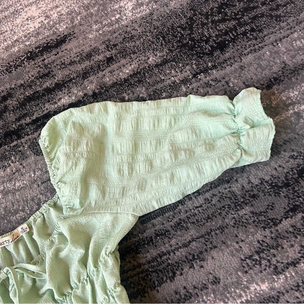 LIBERTY LOVE Pastel Green Tiered Smocked Dress With Puff Sleeves - Picture 5 of 9